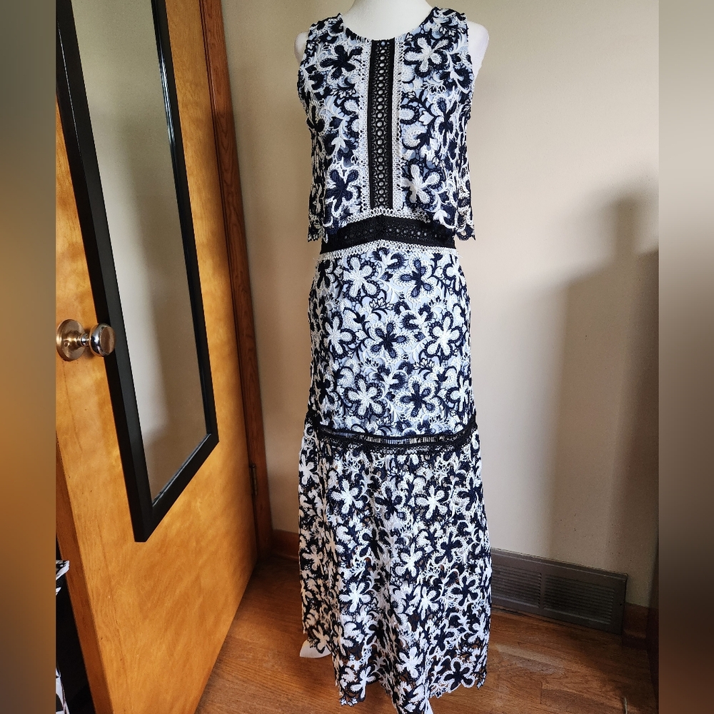 Self-Portrait Blue and White Tiered Maxi Dress